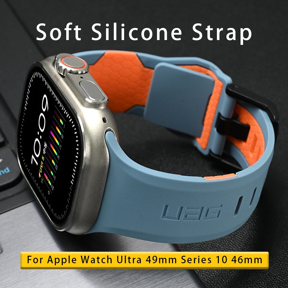 Silikon-Herrenarmband für Apple Watch Serie 10 46 mm Ultra 2 1 49 mm, weiches Sportarmband für iWatch 9 8 7 45 mm 6 5 4 SE 44 mm Armband Image