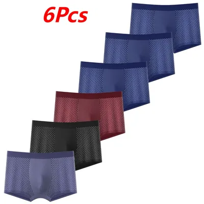 6 teile/los männer Unterwäsche Männer Boxer Shorts Eis Seide Mesh Boxershorts Plus Größe Höschen Image