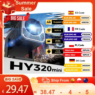 Hy320 mini tragbarer projektor 4k 1080p native 1280*720p android11 wifi6 bt 5,0 auto keystone kino Image