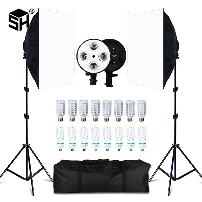 Sh Fotografie Softbox Licht Kit vier Lampen fassungen Dauerlicht system mit e27 Foto birne Zubehör Fotostudio Image