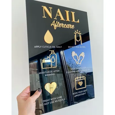 Nagel Nachsorge Rat Zeichen Schönheit Studio Salon Zeichen Ästhetik Nachsorge Zeichen Gold Spiegel Image