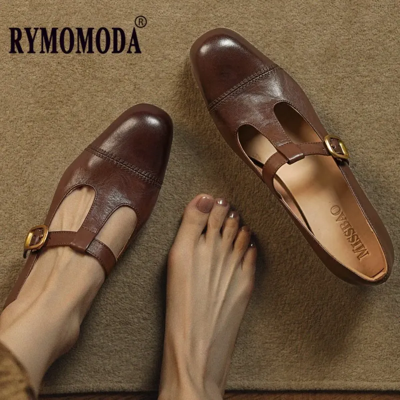 Women's Cow Leather Low Heel Pumps Mary Janes Spring/Autumn Shoes Comfortable Soft Footwear 2026 New Handmade Office Ladies