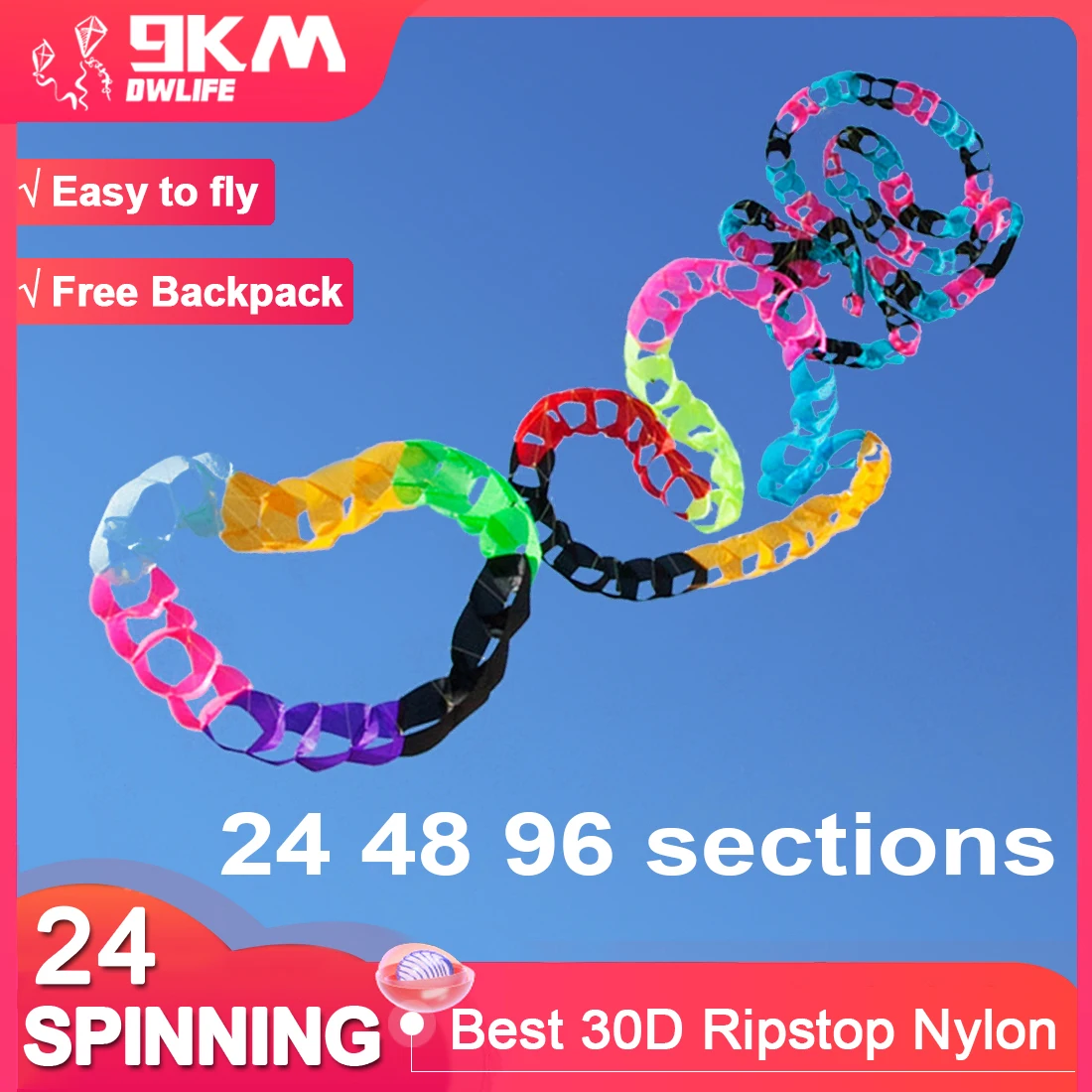 9 km Schlangendrachen, Spinnschnur, Wäsche, weich, aufblasbar, zum Aufhängen im Freien, bestes 30D-Ripstop-Nylongewebe (großhandel akzeptieren) Image