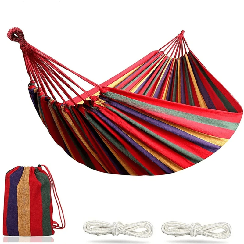 1-2 Personen Baumwolle Regenbogen hängen Bett Kapazität Streifen Hängematte Schaukel tragbar 260*80cm für Outdoor Indoor mit Trage tasche Image
