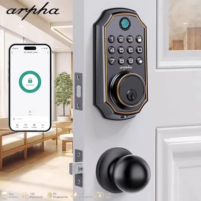 Arpha Smart Lock ‎ D280 Set Türschloss mit schlüssellosem Zugang, Riegel mit Griff, Set 100, Fingerabdruck-Türschloss, Anti-Peeping-Passwort