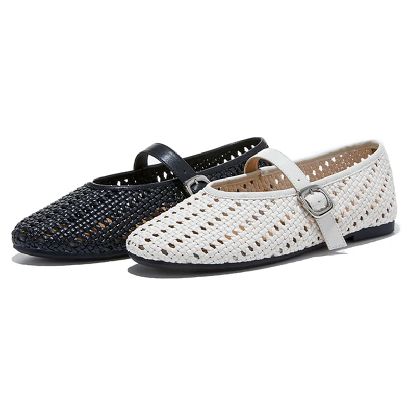 AIYUQI Damen-Flachsandalen 2026 Neue, ausgehöhlte und atmungsaktive Mary-Jane-Schuhe für Damen, große Größen, Einriemenschuhe, Ballett-Damenschuhe