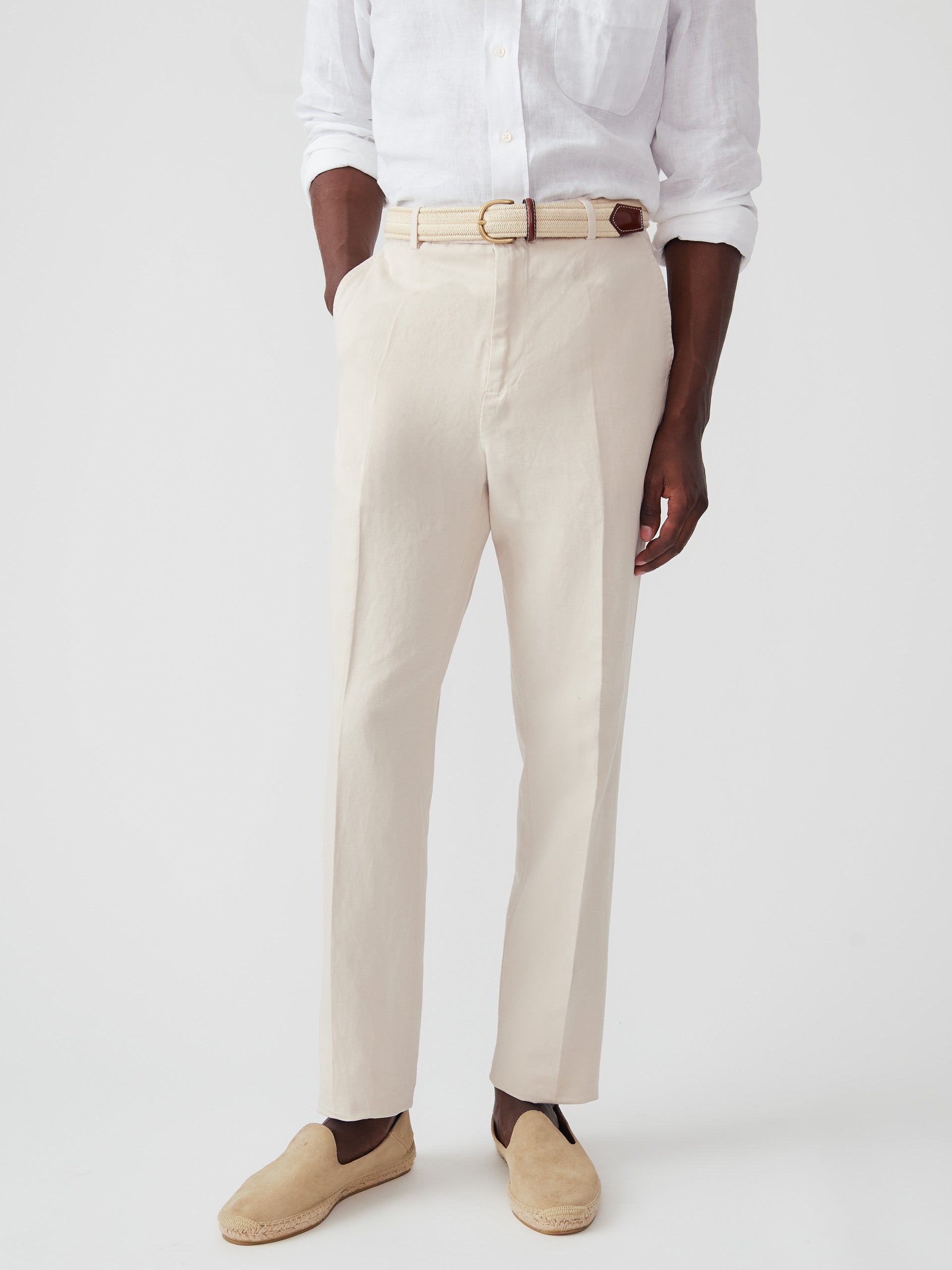 J.McLaughlin Men's Linen Cotton Twill Oxford Pants Stone, Size 34 | Cotton/Linen
