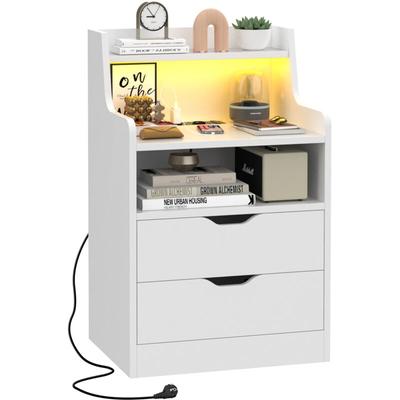1er-Set Nachttisch, 3 Schubladen, Nachttisch mit Steckdosen, Holzdekoration für Wohnzimmer, Image