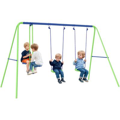 Outsunny - Schaukelgestell Outdoor Schaukelgerüst mit 2 Schaukeln, Wippe, Kinderschaukel mit Image