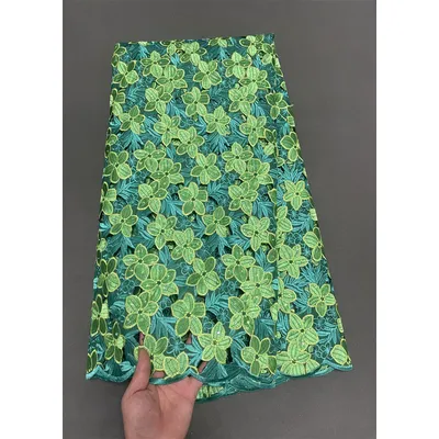 High Quality 5 Yard Water Soluble With Stones African Lace Fabric Crystals Cord Guipure Lace Fabric