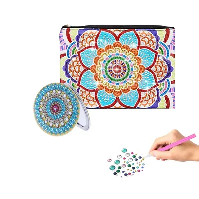 2pc/Set DIY "Mandala" Diamond Art Handbags PU Leather Portable Diamond Painting Pocket Mirrors for