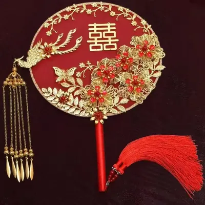 Wedding Bride Group Fan Wedding Gift Handmade Chinese Hand held Flowers Ancient Joy Fan Finished