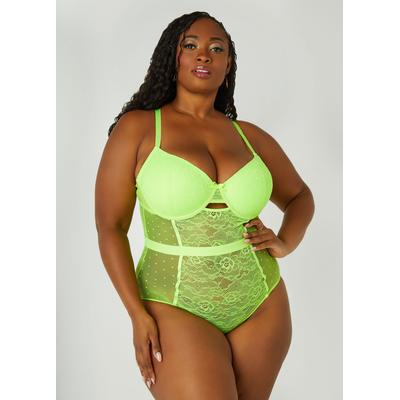 Plus Size Dotted Mesh And Lace Bodysuit
