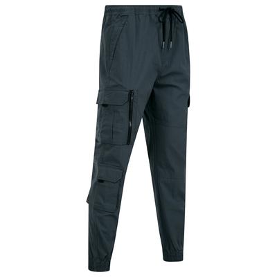 Trousers Irazu Stretch Cotton Blend Elastic Waist Multi-Pocket Cargo Trousers in Gray Pinstripe / L - Tokyo Laundry