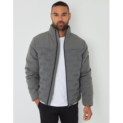 Slate Grey Quilted Panel Funnel Neck Jacket