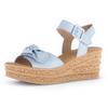 Keilsandalette GABOR, Damen, Gr. 40, blau (hellblau), Nappaleder, unifarben, modisch, Schuhe, Keilabsatz, Sommerschuh, Riemchensandale mit schöner Zierschleife