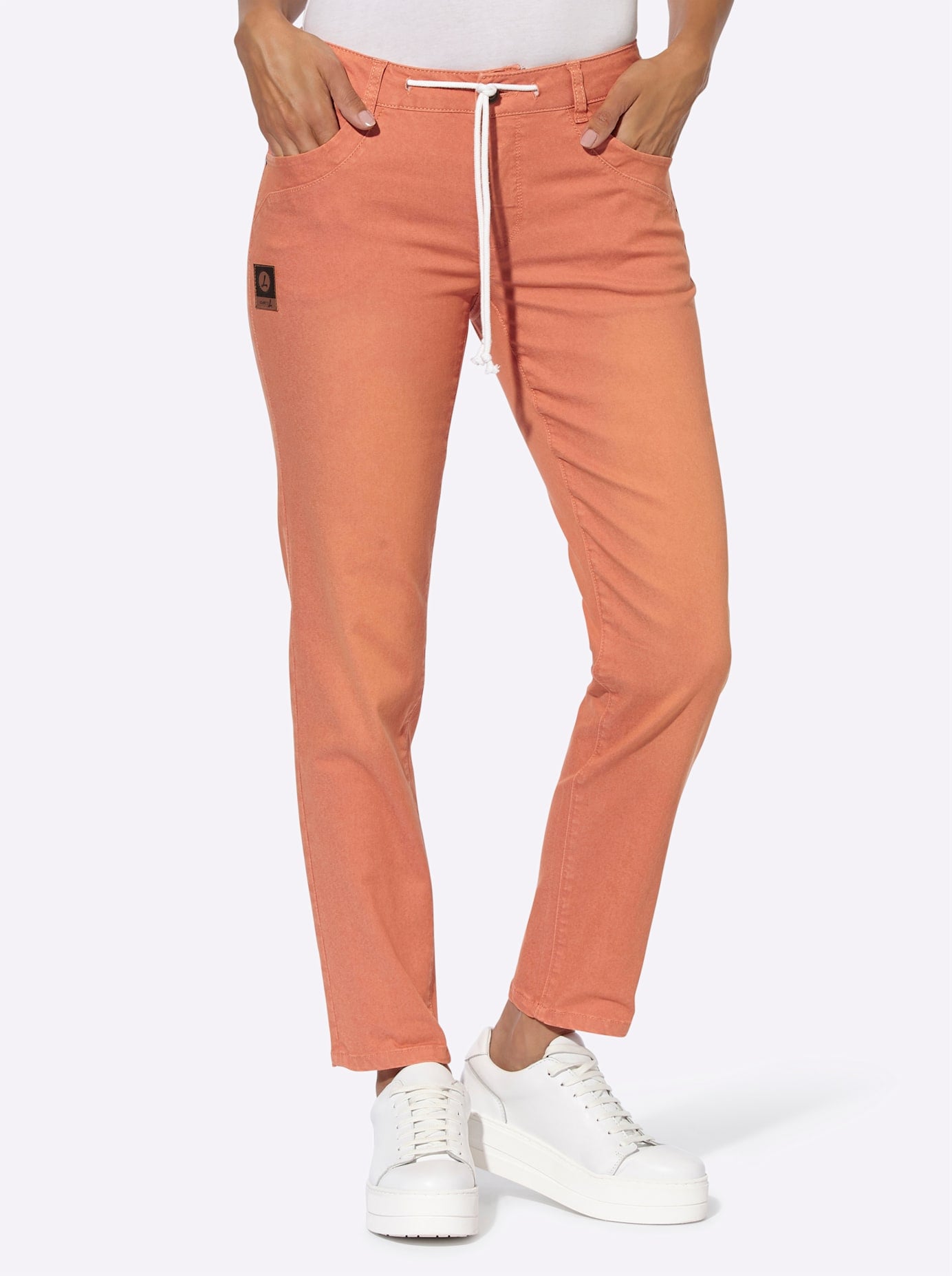 5-Pocket-Jeans CASUAL LOOKS, Damen, Gr. 21, Kurzgrößen, orange (papaya), 72% Baumwolle, 25% Polyester, 3% Elasthan, unifarben, lang, Jeans 5-Pocket-Jeans