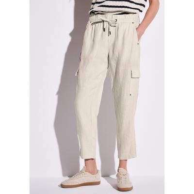 Cargohose STREET ONE, Damen, Gr. 42, Länge 28, moonstone sand, Stoff, 100% Leinen, unifarben, casual, loose fit knöchelfrei, Hosen, im Loose Fit Image