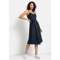 Sommerkleid LASCANA, Damen, Gr. 38, N-Gr, blau (marine), Web, Obermaterial: 58% Viskose, 28% Baumwolle, 14% Leinen, unifarben, modisch, figurumspielend Midi, V-Ausschnitt, ohne Ärmel, Kleider, aus Leinenmix mit Baumwolle, Midikleid, Strandkleid