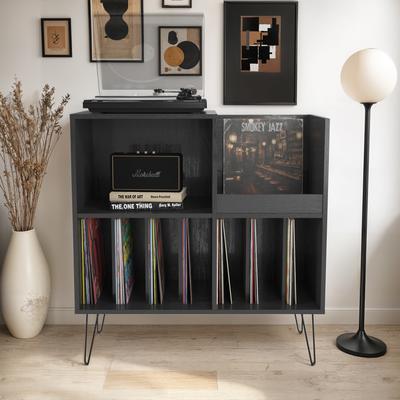 Large Record Player Turntable Media Stand with Open Shelves