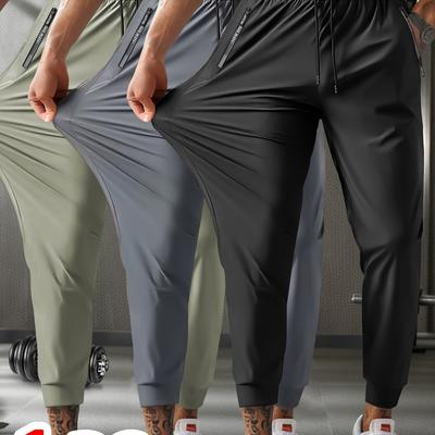 TEMU 1pc Men's Casual High-waisted, Elastic Waistband, Zipper Pocket, Breathable Mesh Pants - Olive Green, Comfortable Gym & Fitness Wear, Gym Wear | Casual Fit Pants | Elastic Waistband Pants Image