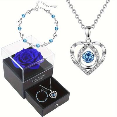 TEMU Elegant Heart Pendant Necklace With Blue Zirconia - Copper, , No Plating - Perfect Gift For Girlfriend, Mother On Valentine's Day, Christmas, Anniversary, Birthday, Graduation - Jewelry Image