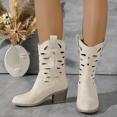 TEMU Urban, Chic Women's Ankle Boots - Slip-on, Chunky Heel, Cover With - Winter Image