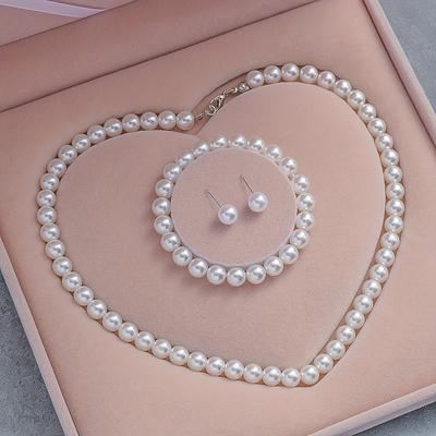 TEMU 4pcs Chic Artificial Pearl Jewelry Set - Alloy & Resin, For , Gifts, Christmas - Necklace, Bracelet, Earrings Combo (box Not Included) Image