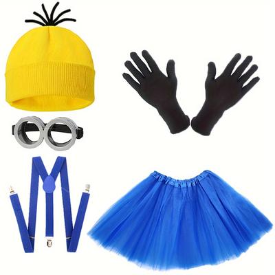 TEMU D 5pcs Halloween Costume Accessories Set For Adult Women Goggles Beanie Royal Blue Tutu Skirt Dress Suspenders Black Gloves Halloween Cosplay Gift Image