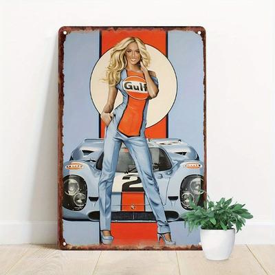 TEMU Room Decor 1pc Girl Metal Sign, Gulf Retro Car Decor, Iron Wall Art, Waterproof & Dust-proof, , Bar, Pub, Cafe & Shop Decor, For Novelty Room Accent, Christmas & Halloween Gift Idea Image