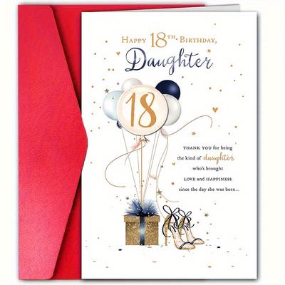 TEMU Daughter 18th Birthday Card With Envelope - Wishes From , Family Celebrations & , Romantic, 12cm * 18cm, Bringing Love And Image