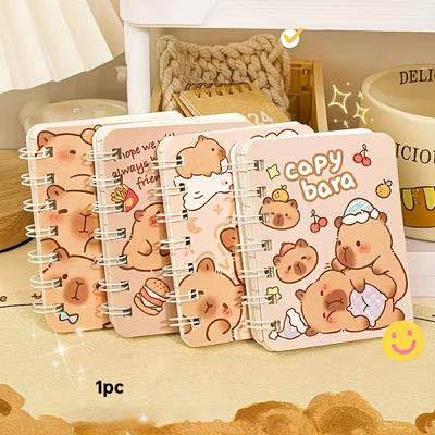 TEMU 1/5pcs, 80/400 Sheets Cute Capybara Spiral Notebook A7 With Perforated Pages - Animal Theme Mini Journal For Notes And Meetings Image
