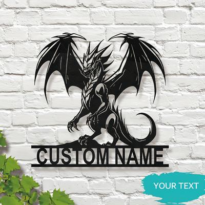 TEMU Customizable Vintage Dragon Metal Wall Art - Personalized Family Initial, No Power Needed - Decor Plaque Image