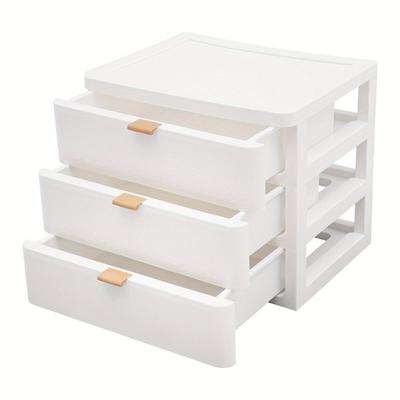 TEMU 3-tier White Desktop Organizer With Drawers - Pp Material, Compact For Cosmetics, Jewelry, Stationery - & Stackable Storage Solution For Home Office & Vanity, Jewelry Boxes Image