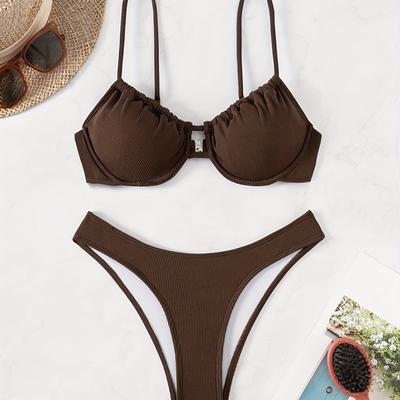 TEMU 2025 New European And Solid Bracket Soft Bag Swimsuit Women's Split Bikini Set Image