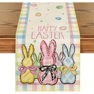 "TEMU 1pc Easter Bunny Table Runner - 100% Polyester, Design With Colorful Rabbits & "" Text, & Party Decor For Dining Tables, Festive Table Setting | Pattern | Quality Fabric Craft, Rabbit Accessories" Image
