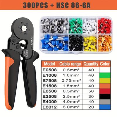TEMU 300-1300pcs Tubular Terminal And Crimping Tool Combo Set, Copper Contact, No Battery, With Hsc 6-6a Pliers And Screwdriver For Image