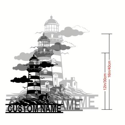 TEMU Customizable Nautical Metal Lighthouse Wall Sign - Modern Black & With Personalized Name, Indoor/outdoor Decor, Easy To Hang, Durable For Use, Lighthouse Decor Image