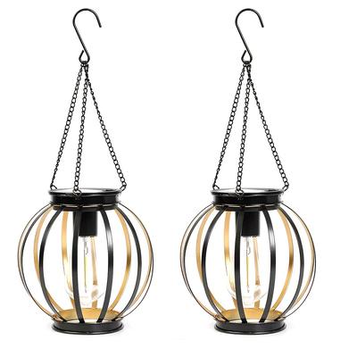 TEMU 1/2pcs Solar Outdoor Metal Lantern, Solar Light Outdoor Pendant Light Suitable For Outdoor Lantern Decoration Garden Yard Terrace Image