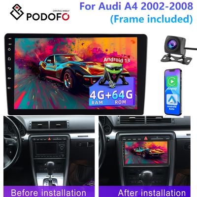 TEMU Podofo 4+64g Car Stereo For A4 2002-2008 (frame Included) Double Din Radio With 9 Inch Touch Screen, Carplay Auto Radio With Gps Navigation//dsp/wireless+ahd Backup Camera