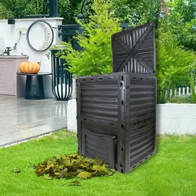 Garden Compost 80 Gallon(300 L) Bin Aerating Outdoor Compost Box Easy Assembling, Lightweight Black for Backyard Farm Balcony