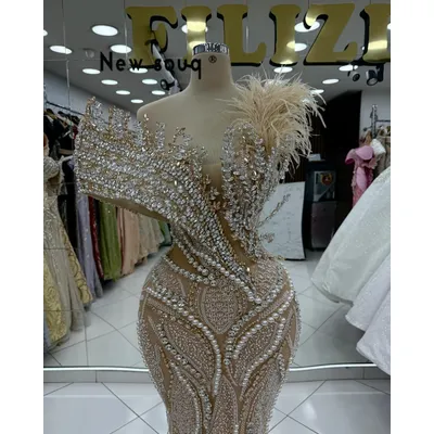 Champagne Feathers Celebrity Dresses Luxurious Beaded Crystals Evening Dresses Birthday Party Engagement Dress Customized 2025