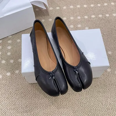Genuine Leather Women's Split Toe Tabi Shoes Flat Shoes Ballet Women's Sheep Leather Shoes Designer