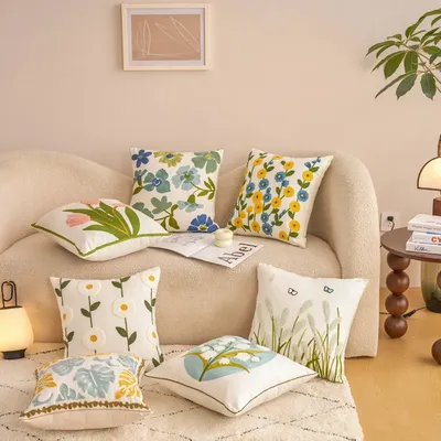 Gestickter Baumwoll-Blumen-Kissenbezug für Zuhause, Sofa, Bett, Dekokissenbezug, Wohnzimmer, Image