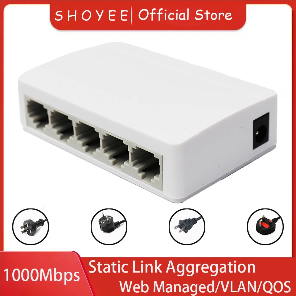 5-Port-Gigabit-Ethernet-Switch 10/100/1000 Mbit/s Desktop-Netzwerk-Switch, Plug & Play, automatischer MDI/MDIX, RJ45-LAN-Hub für das Heimbüro Image