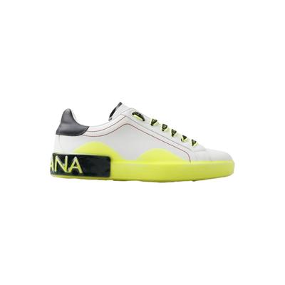Dolce & Gabbana Herren Weiße Gelbe Portofino Leder Sneakers Schuhe Image