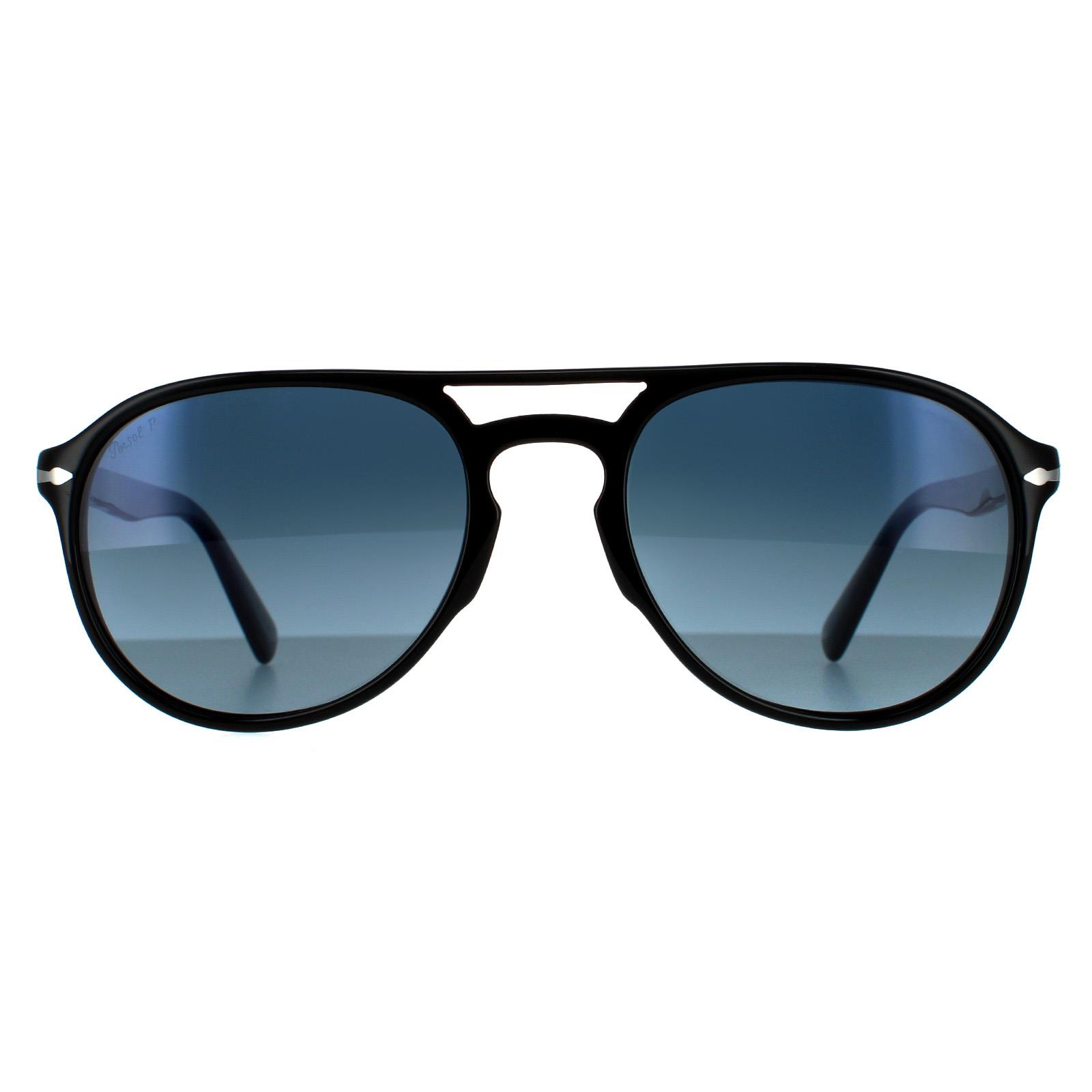 Persol Aviator Unisex Schwarz Blau Verlauf Polaroid Sonnenbrille Image