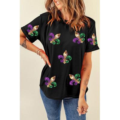 Azura Exchange Schwarzes Mardi Gras Symbol Aufgenähtes Rundhals-T-Shirt Image