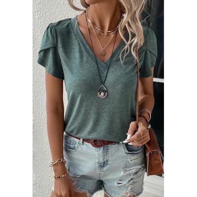 Azura Exchange Mist Grün Modisches T-Shirt mit Petal-Ärmeln und V-Ausschnitt Image