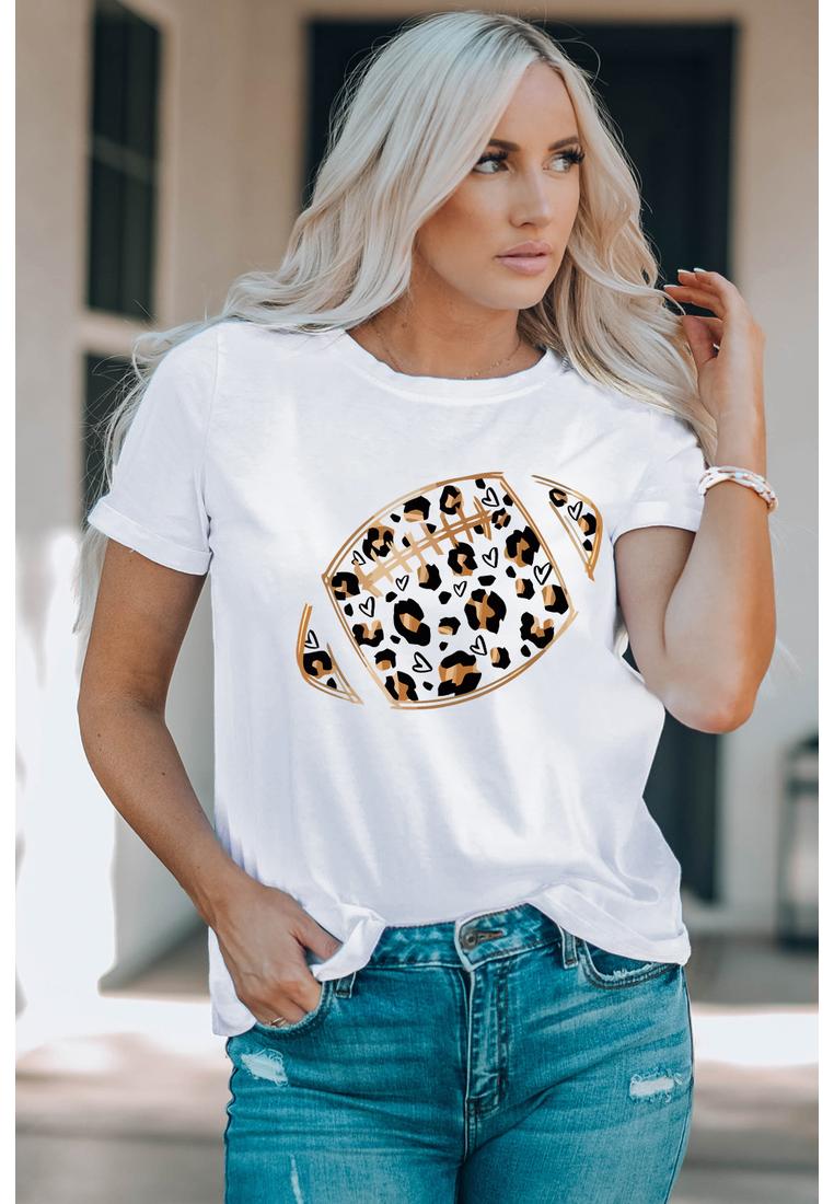 Azura Exchange Damen Leoparden-Herzform Rugby-Print T-Shirt in Weiß Image